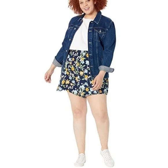 NEW Draper James Pull On Shorts Size 2X Spring Blooms Navy Viscose Stretch Soft - Picture 1 of 16